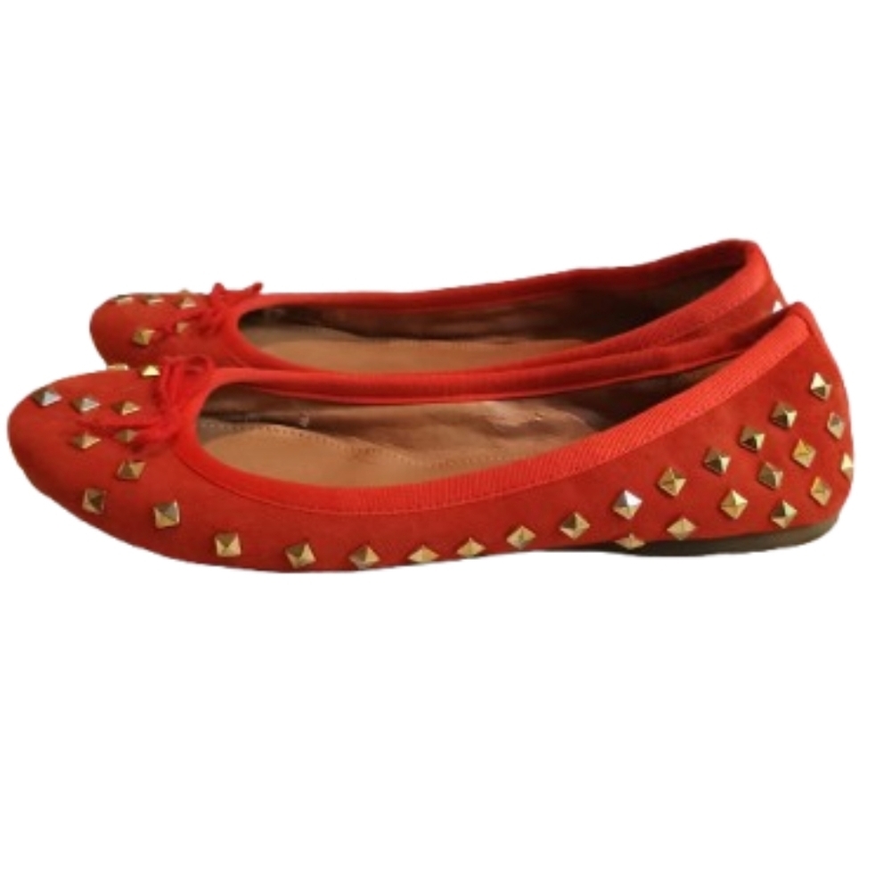 J.Crew Womens Ballet Flats Shoes Orange Suede Slip On Studded Round Toe Bow - Picture 15 of 16